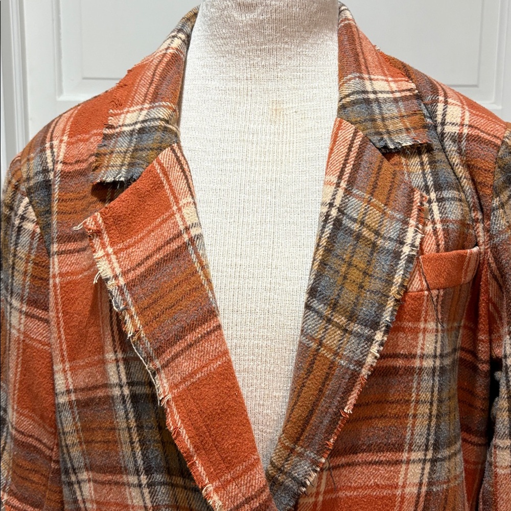 Women's Orange Plaid Patchwork Jacket - image 2